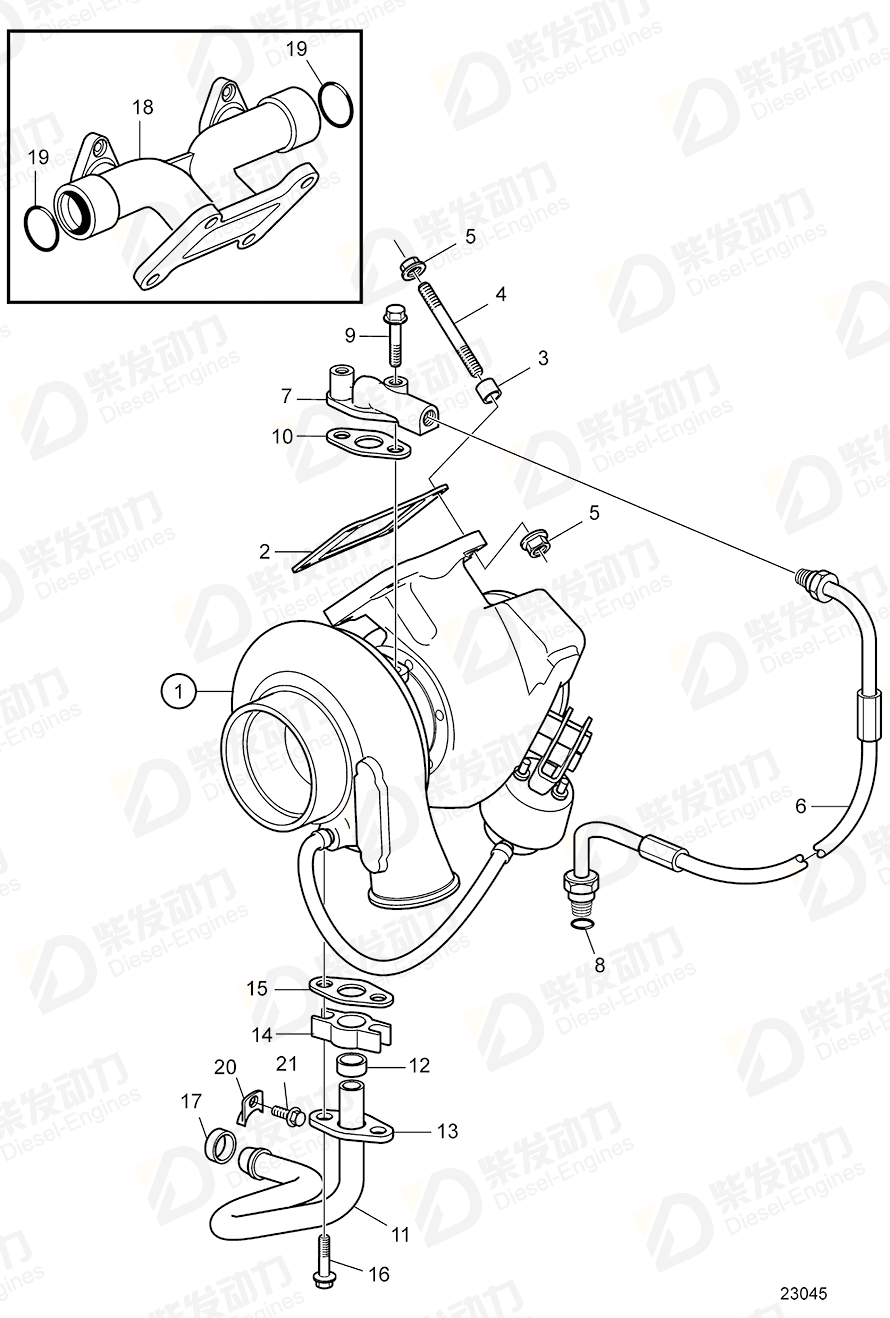 volvo penta Oil return pipe 11129236 Drawing